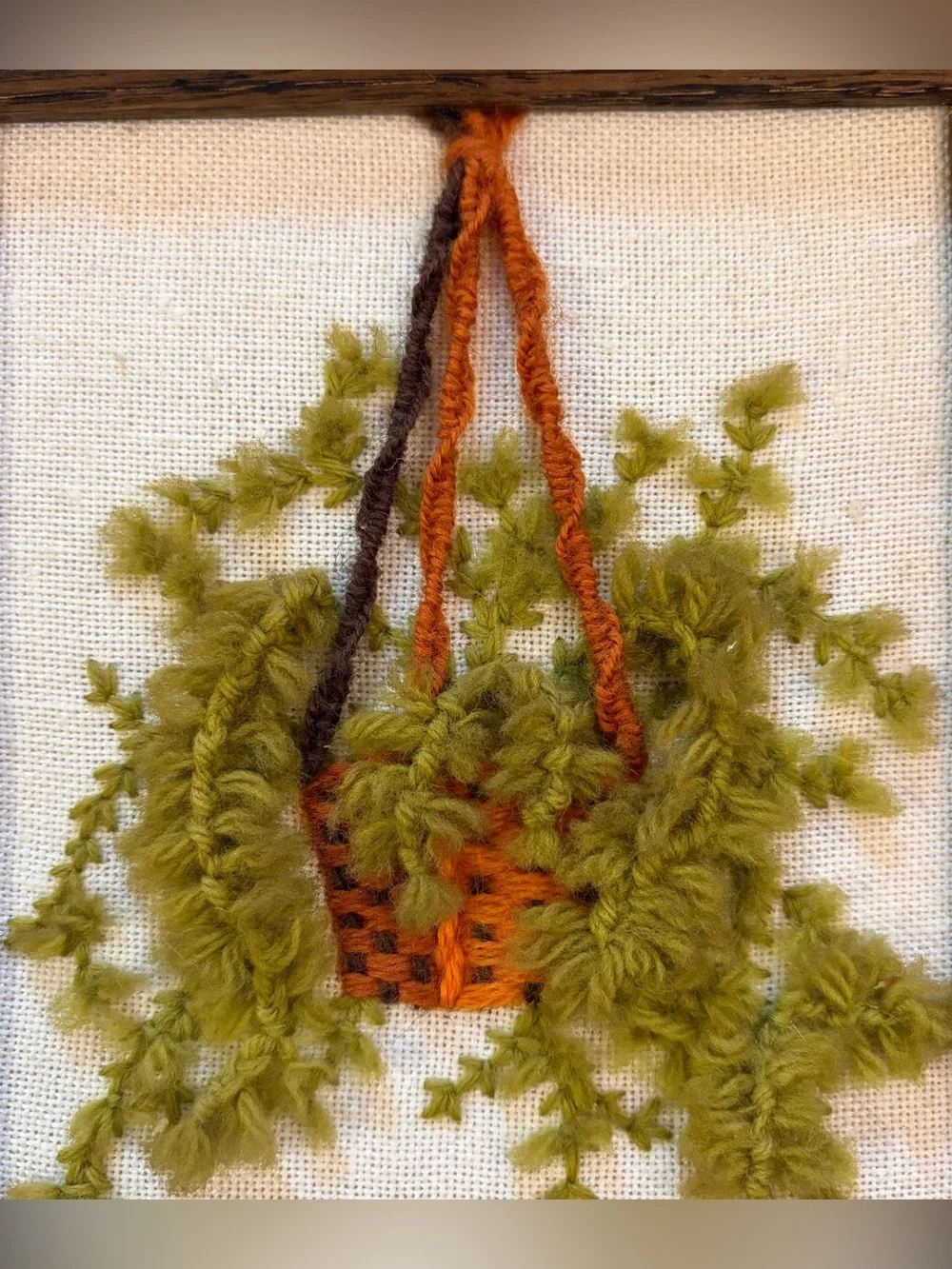 Vtg 1975 Jiffy Stitchery Asparagus Fern Crewel Embroidery Framed Art 5x7 Boho